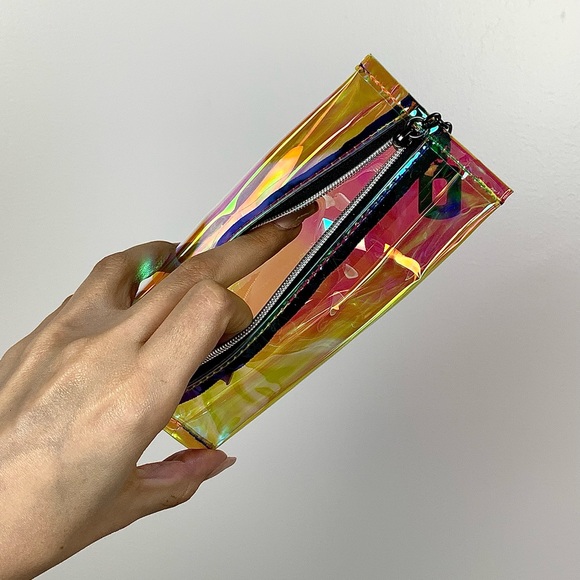 Womens NEW Pink/Orange/Blue Holographic Mini Cosmetic Bag/Coin Purse Clutch NWT - Picture 10 of 10